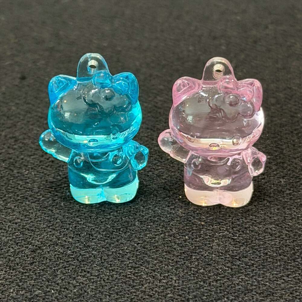 Sanrio Hello Kitty Clear Acrylic Crystal Charm Figurine Set of 2 Pink & Blue